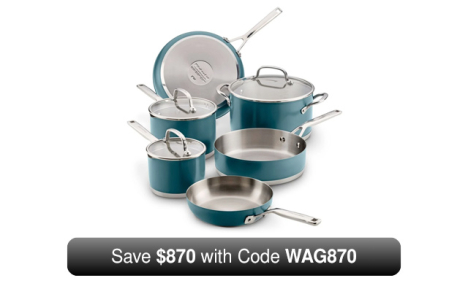 9pc KitchenAid Stainless Steel 3-Ply Base Cookware with Code WAG870