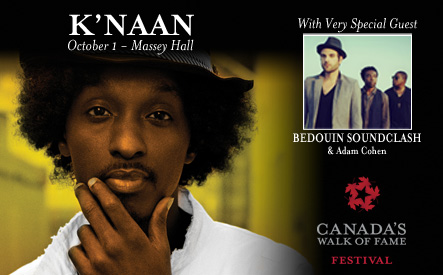 Image of $14 Side Gallery Tickets to K'naan with Very Special Guest Bedouin Soundclash & Adam Cohen at Massey Hall on October 1 at 8pm ($29 Value)