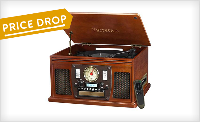 Image of $78.14 for an 8-in-1 Wooden Bluetooth Music Centre with Turntable, CD Player & More (a $224.87 Value)