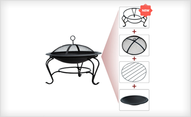 Image of $79.99 for an Outsunny 22 Inch Round Fire Pit with Poker and Spark Screen (Black) - Shipping Included (a $130 Value)