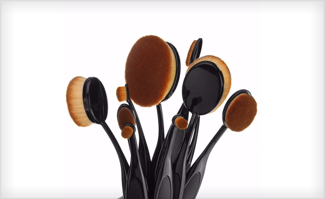 Image of $22.99 for a 10-Piece Black Oval Makeup Brush Set (a $355 Value)