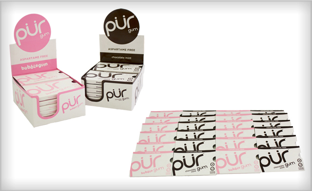 Image of $24 for 2 X 12 Packs of Aspartame-Free PUR Gum - Bubble Gum & Chocolate Mint Flavour (a $55 Value)