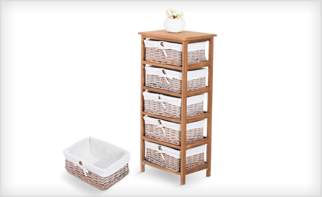110 For A Standing Storage Unit With 5 Woven Rattan Basket