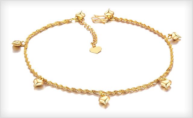 Image of $19 for an 18K Gold Plated Puff Heart Anklet (a $75 Value)